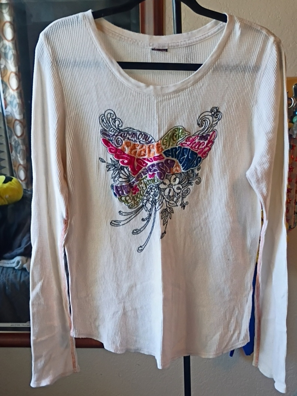 Lucky Brand Embroidered Waffle‑Knit Top